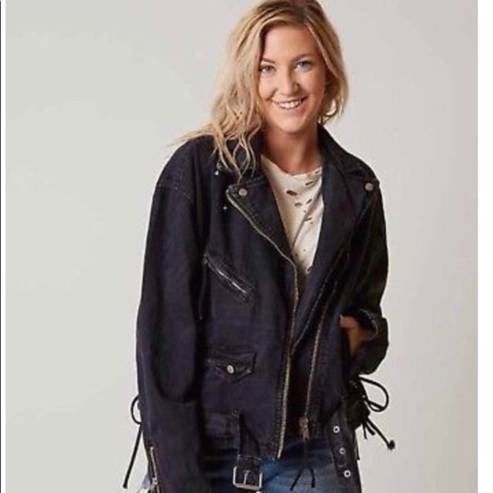 Free people oversized black jean jacket